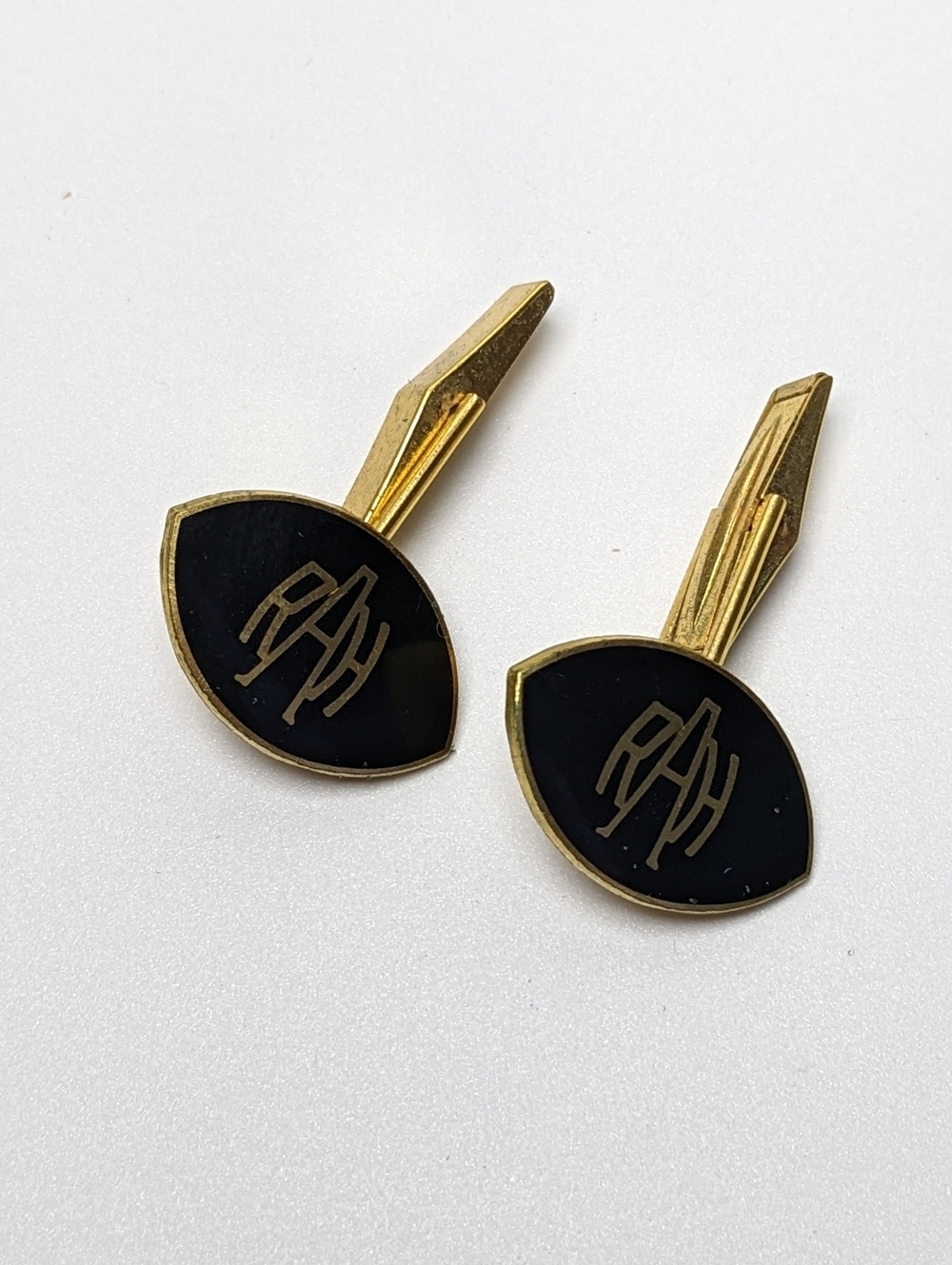 Birks Cufflinks Gold Tone Black Enamel With Original Box Vintage 1960s 1970s